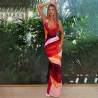 Damen Elegantes Maxikleid mit Halsband und raffinierten Farbverlauf R&B