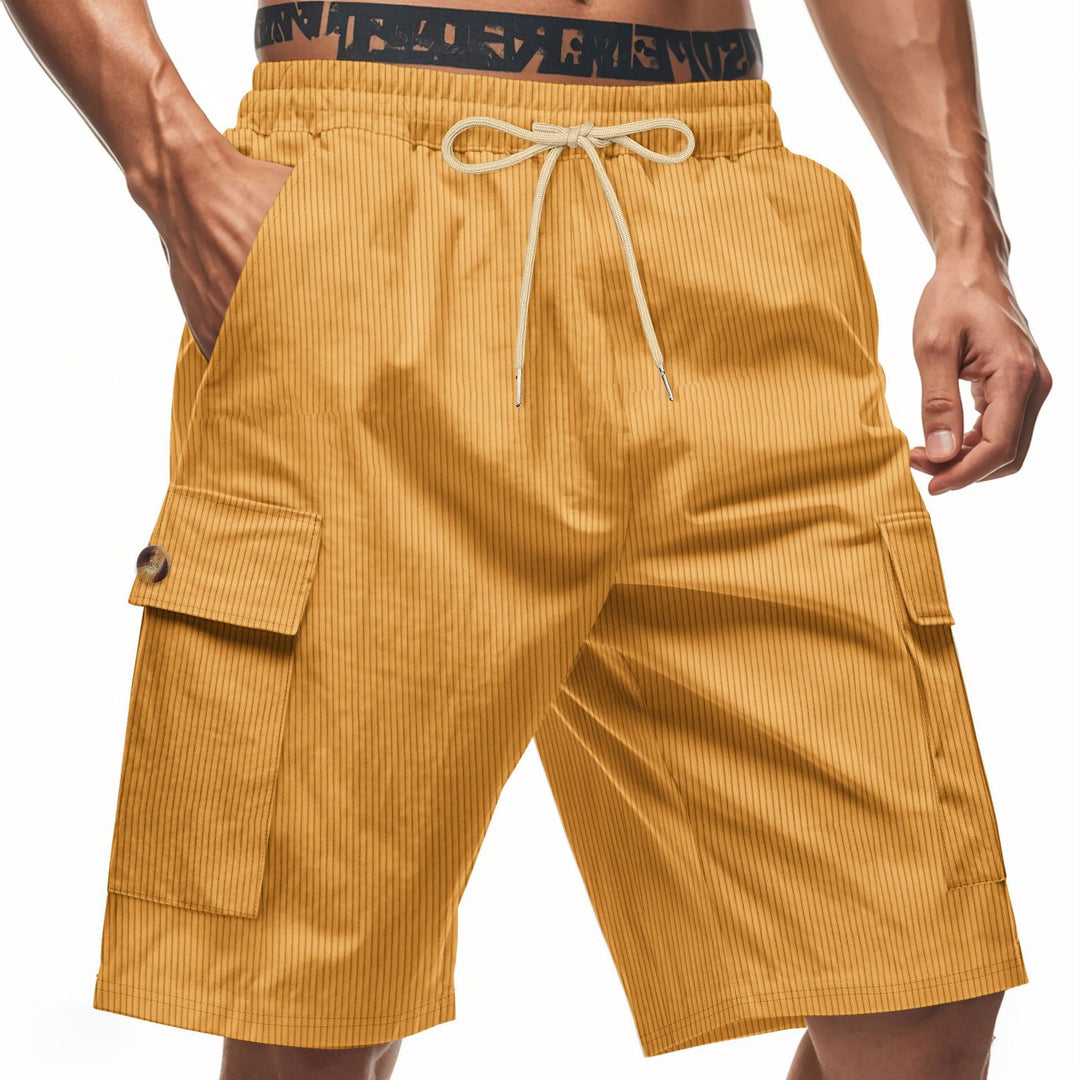 Herren nan lässige Utilitär-Bermuda mit feiner Rippstruktur elastischem Tunnelzug und aufgesetzten Klapptaschen R&B