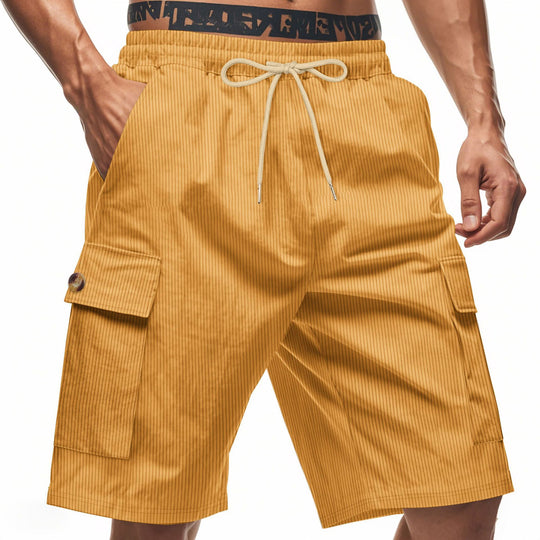Herren nan lässige Utilitär-Bermuda mit feiner Rippstruktur elastischem Tunnelzug und aufgesetzten Klapptaschen R&B