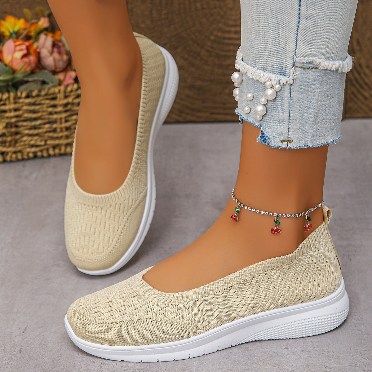 Damen Slip-On Freizeitschuhe mit atmungsaktivem Obermaterial R&B