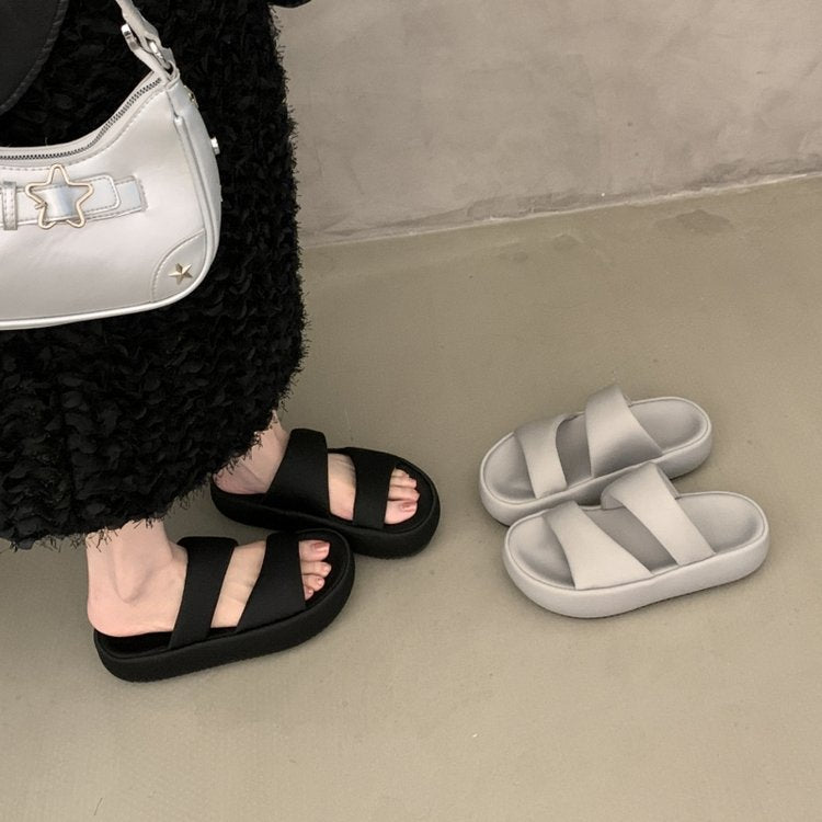 Damen komfortable Plateau-Sandalen mit breitem Doppelriemen und rutschfester Sohle R&B