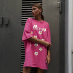 Damen Trendiges Oversized T-Shirt mit floralem Aufdruck R&B