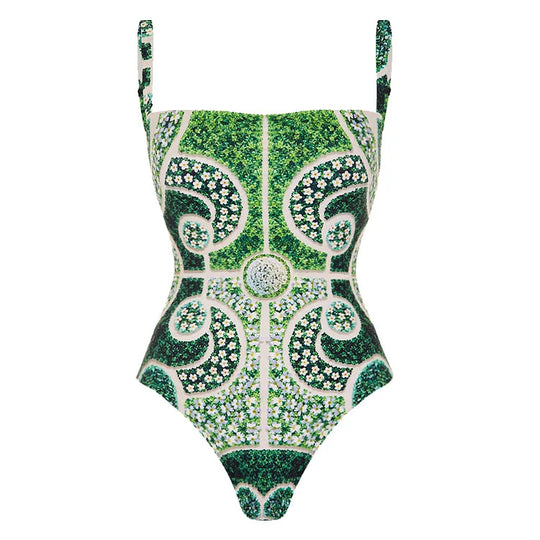 Damen Einteiler Badeanzug mit kunstvollem Blumenmuster R&B