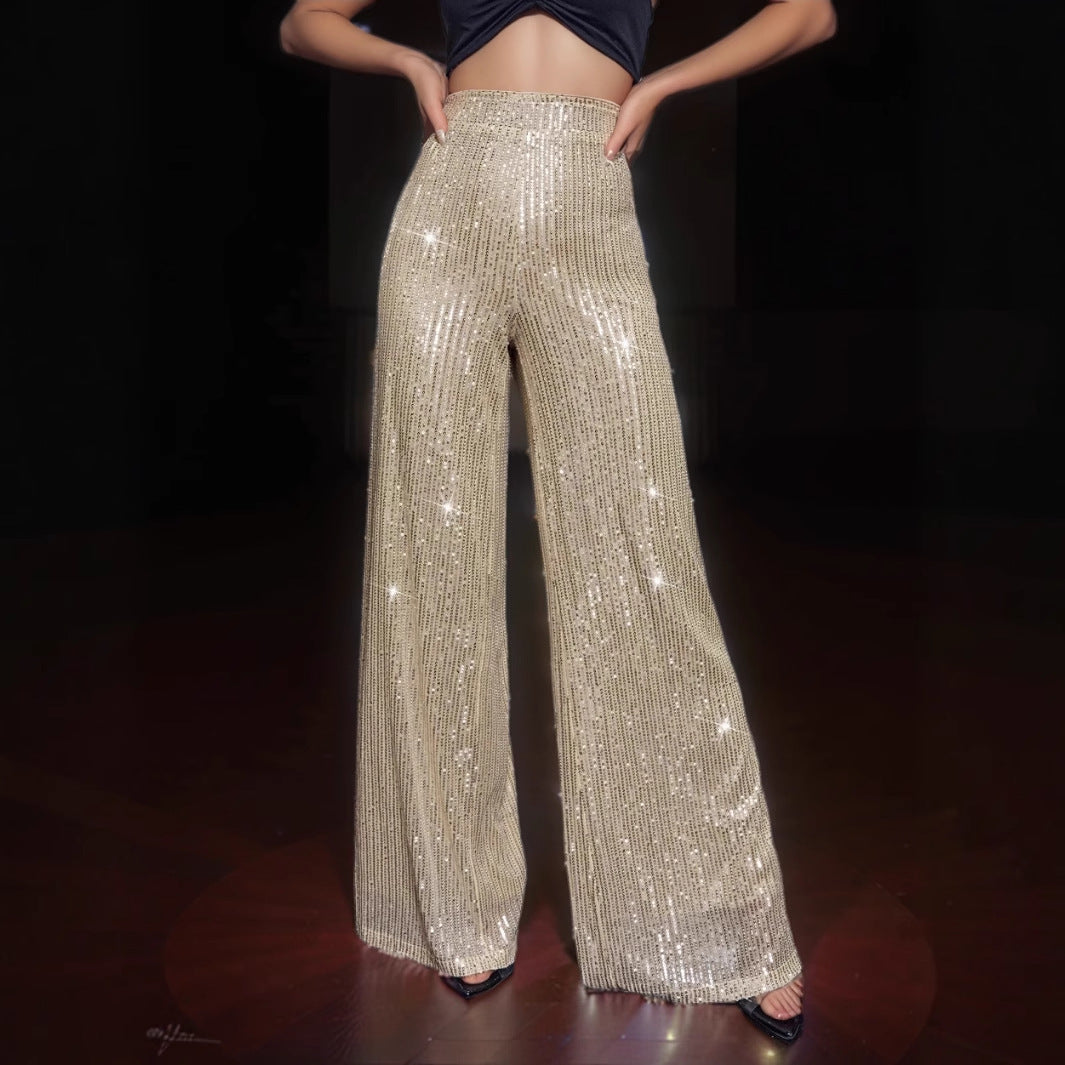 Damen Glänzende Palazzohose mit funkelndem Pailletten-Design R&B