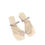 Damen elegante Slipper mit floralen Applikationen und Schmuckdetails EB