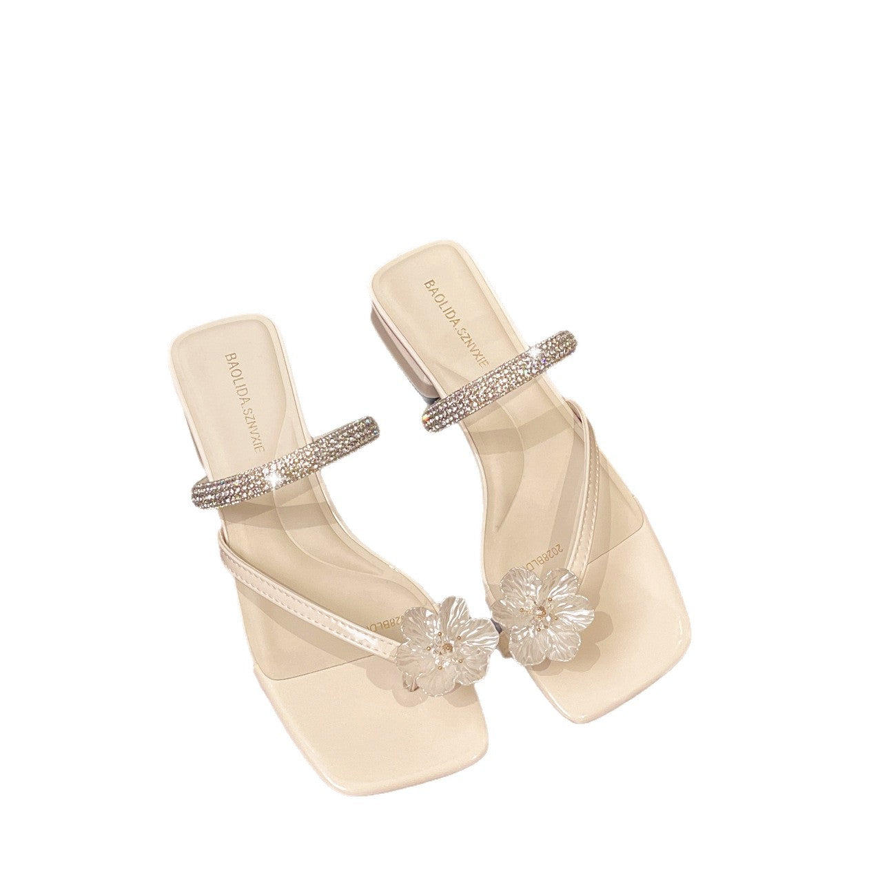 Damen elegante Slipper mit floralen Applikationen und Schmuckdetails EB