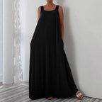 Damen luftiges Maxikleid mit verstellbaren Trägern und Taschen R&B