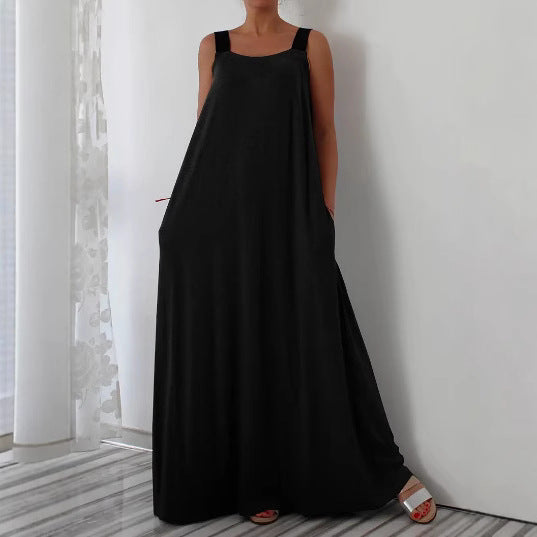 Damen luftiges Maxikleid mit verstellbaren Trägern und Taschen R&B