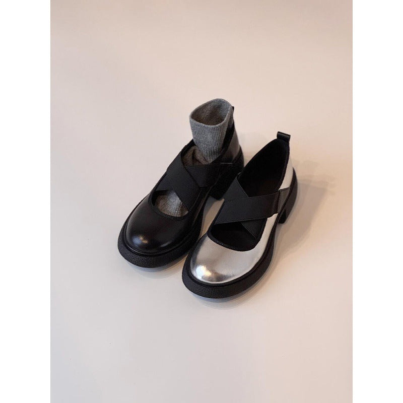 Damen Komfortable Ballerinas mit elastischem Kreuzriemen und glänzender Oberflächenstruktur