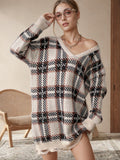 Damen Grobstrickpullover im modischen Karomuster R&B
