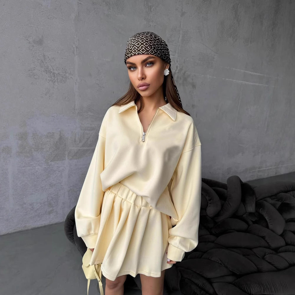 Damen sportlicher Pullover mit Kordelzug und Reißverschluss