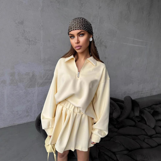 Damen sportlicher Pullover mit Kordelzug und Reißverschluss R&B