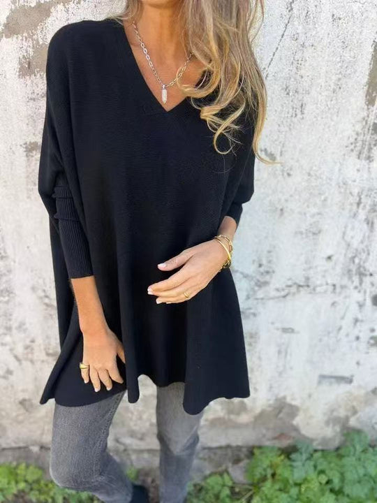 Damen Oversized V-Ausschnitt Pullover im luftigen Design R&B