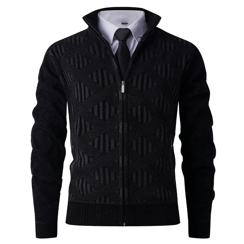 Herren Strickjacke mit strukturiertem Muster und hohem Kragen R&B