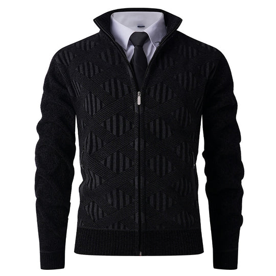 Herren Strickjacke mit strukturiertem Muster und hohem Kragen R&B