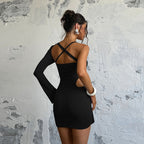 Damen sexy Minikleid mit asymmetrischem Schnitt und verspielten Rüschendetails R&B