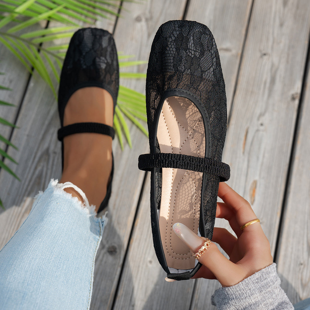 Damen elegante Ballerinas mit floralen Applikationen und rutschfester Sohle R&B