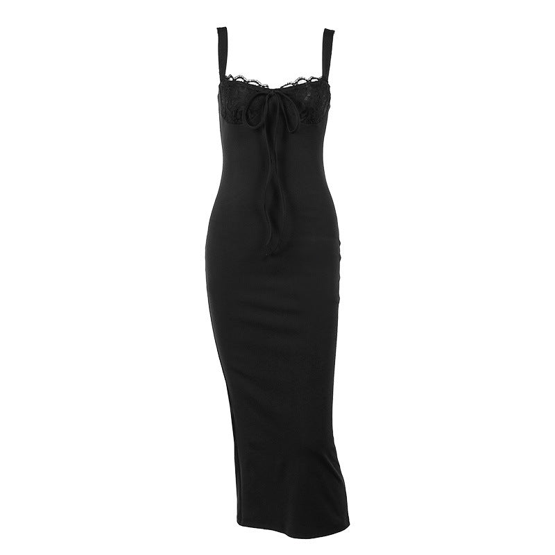 Damen figurbetontes Langarmkleid mit Spitzenverzierungen R&B