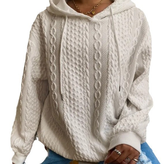 Damen Oversized Strickpullover mit kreativem Kabeleffekt und Kapuze R&B