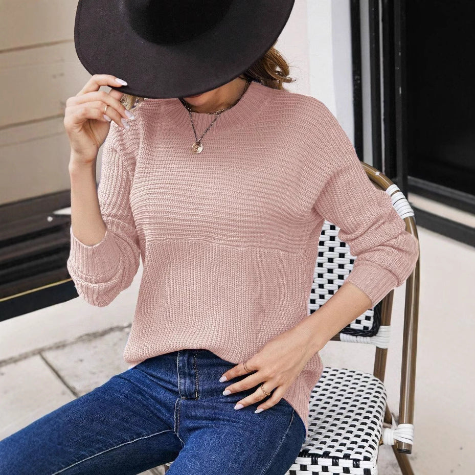 Damen modischer Grobstrickpullover mit strukturiertem Muster R&B
