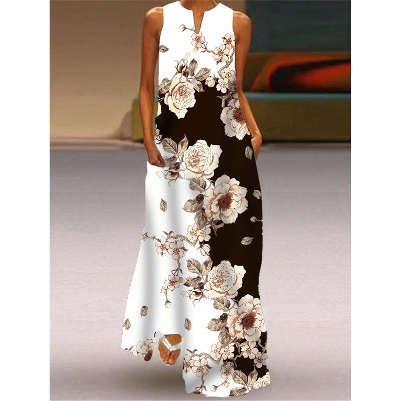 Damen Maxikleid mit elegantem floralem Design und seitlichen Taschen R&B
