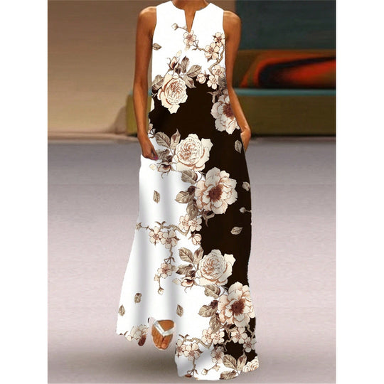 Damen Maxikleid mit elegantem floralem Design und seitlichen Taschen R&B