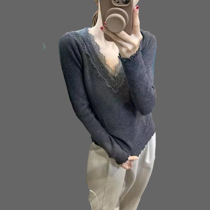 R&B | Ausschnitt Pullover mit Spitzeneinsatz