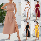 Damen Maxikleid mit einseitigem Träger und hohem Schlitz R&B