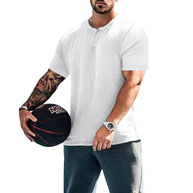 Herren lässiges Kurzarm-Henley-Shirt mit hochwertigem Baumwoll-Mix und praktischem Knopfdesign R&B