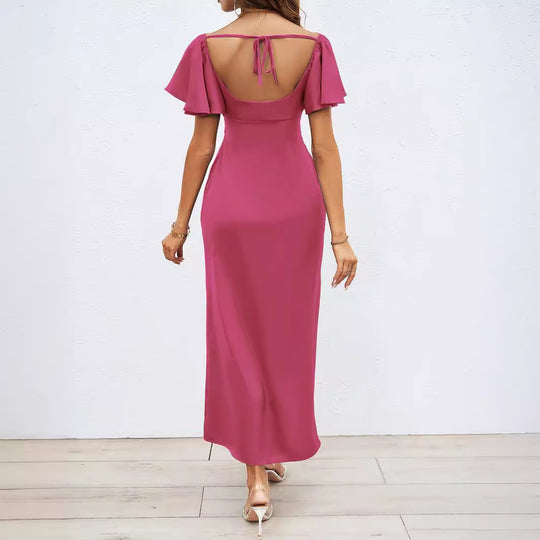 Damen Elegantes Off-Shoulder Maxikleid mit elastischem Rock und Rüschendetails R&B