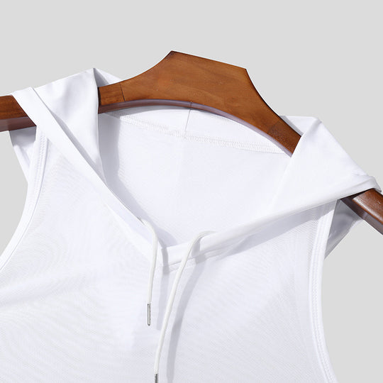 Herren Atmungsaktives Sport-Tanktop mit Kapuze und praktischer Schnürung R&B
