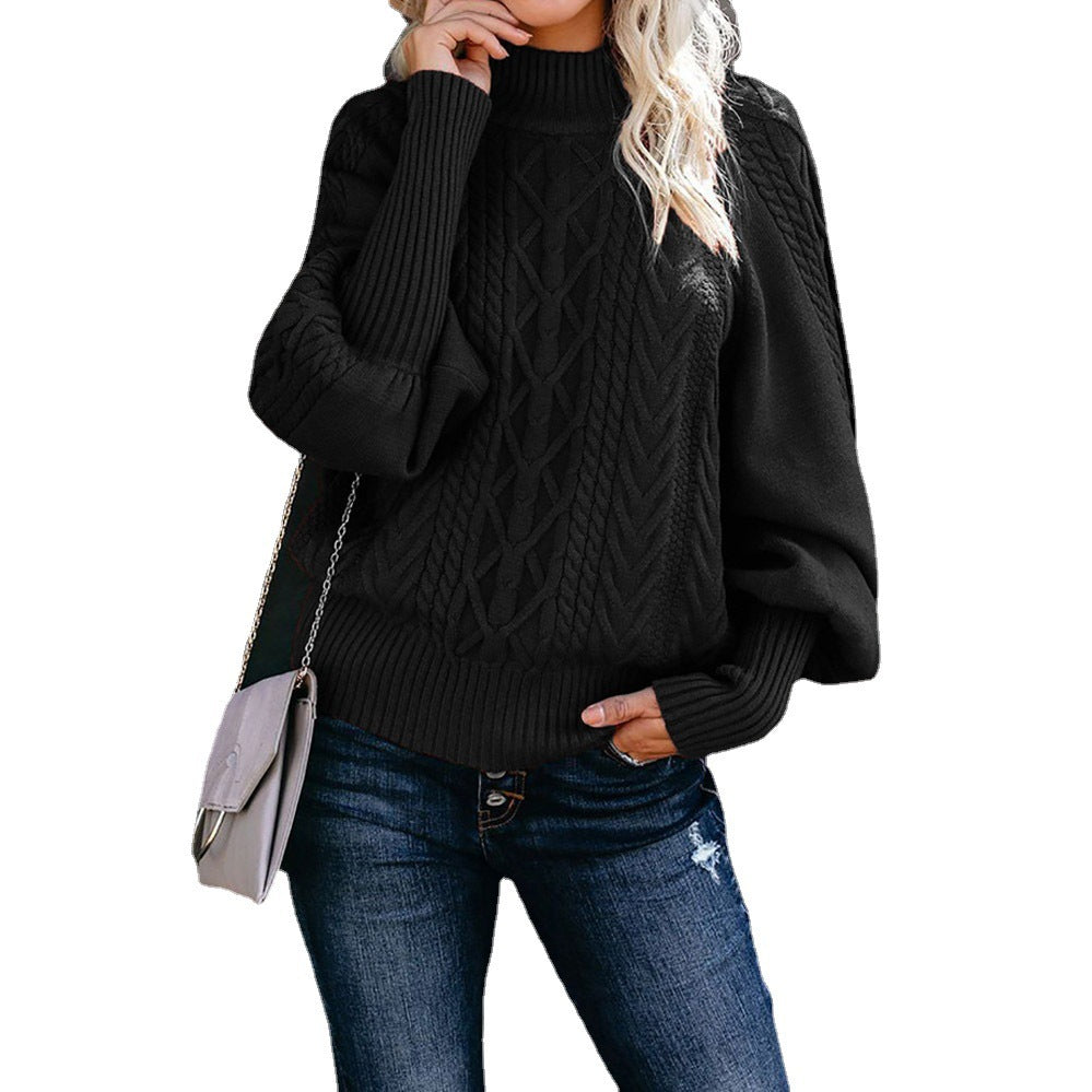 Damen Strickpullover mit hohem Kragen und strukturiertem Kabelmuster R&B