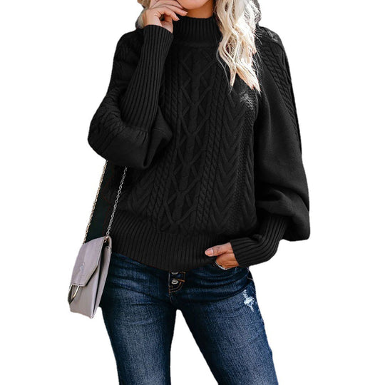 Damen Strickpullover mit hohem Kragen und strukturiertem Kabelmuster R&B