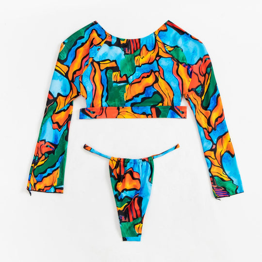 Damen Crop-Top Bikini mit langen Ärmeln und modischem Ausschnitt R&B