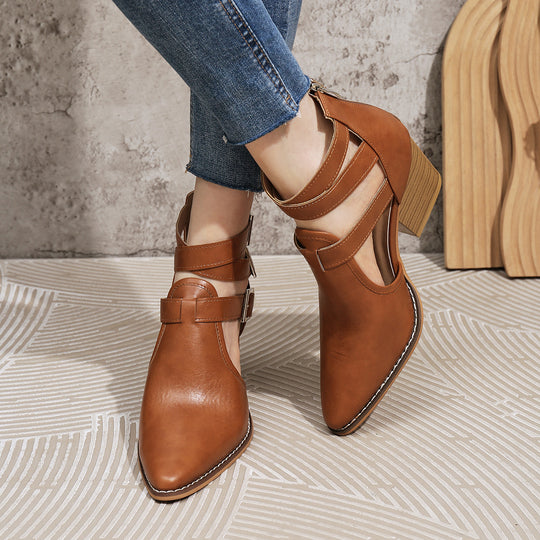 Damen elegante Ankle-Boots mit verstellbaren Schnallen R&B