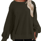 Damen Oversize Sweatshirt mit Ballonärmeln und seitlichen Schlitzen R&B