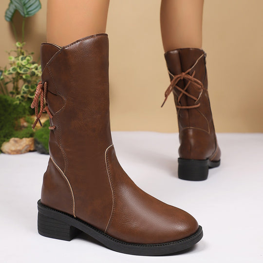 Damen Modische Stiefel mit Schnürung und seitlichem Reißverschluss R&B