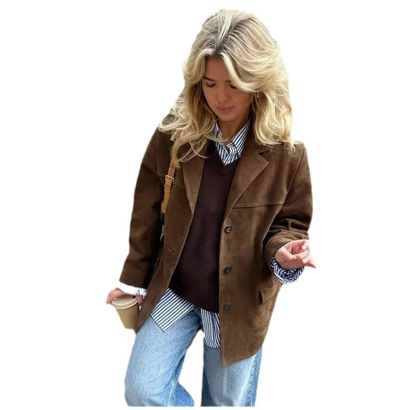 Damen Lässige Wildlederjacke im Oversized-Stil R&B
