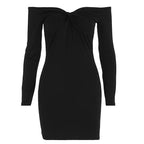 Damen Figurbetontes Kleid mit Off-Shoulder Design und Wickeloptik R&B