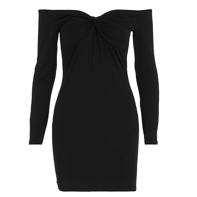 Damen Figurbetontes Kleid mit Off-Shoulder Design und Wickeloptik R&B