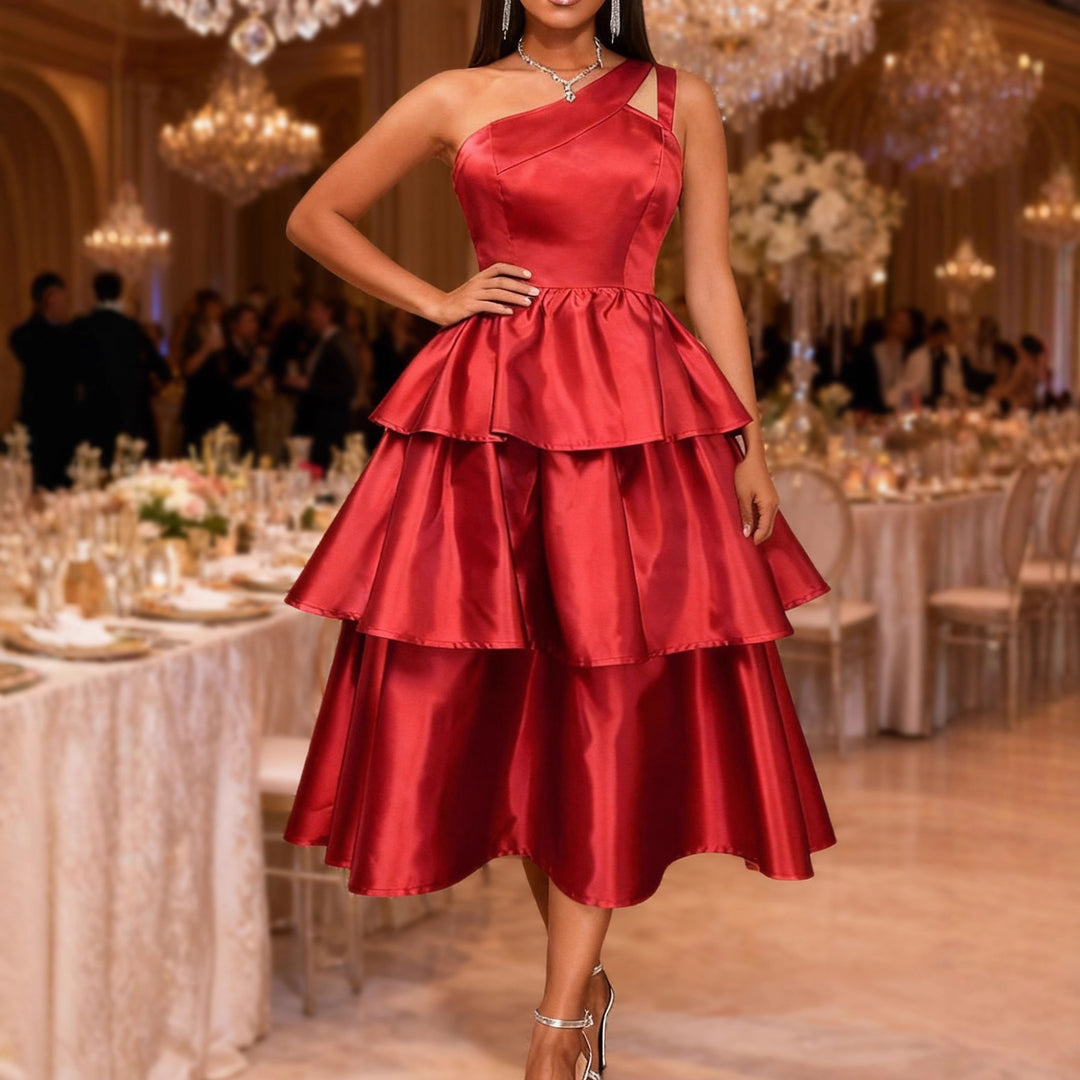 Damen festliches Wickelkleid mit voluminösem Rüschendesign R&B