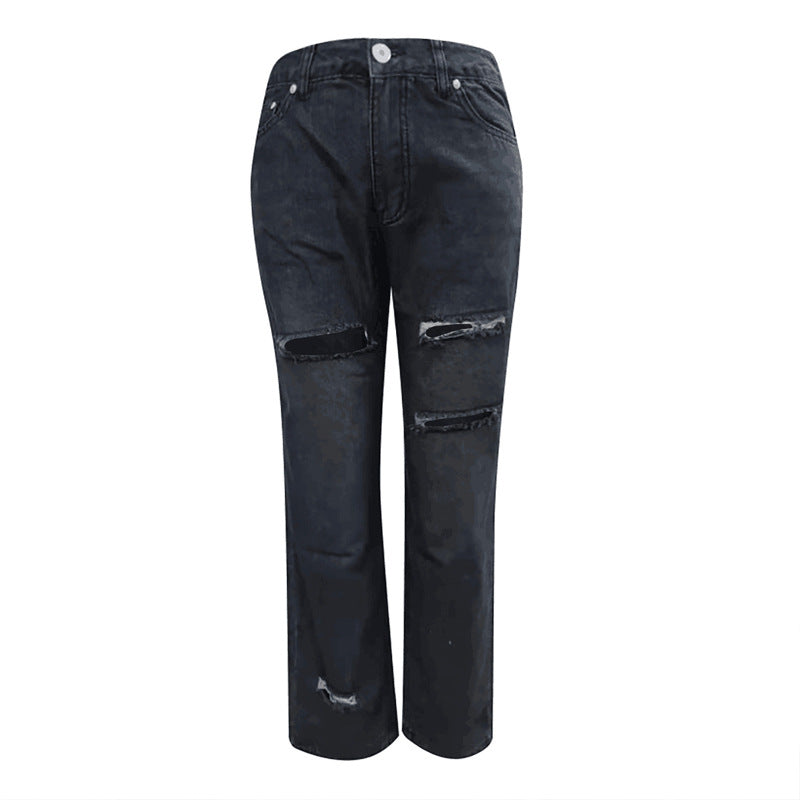 Damen modische Destroyed Jeans im lässigen Schnitt mit hohen Taschen und einzigartigen Details R&B