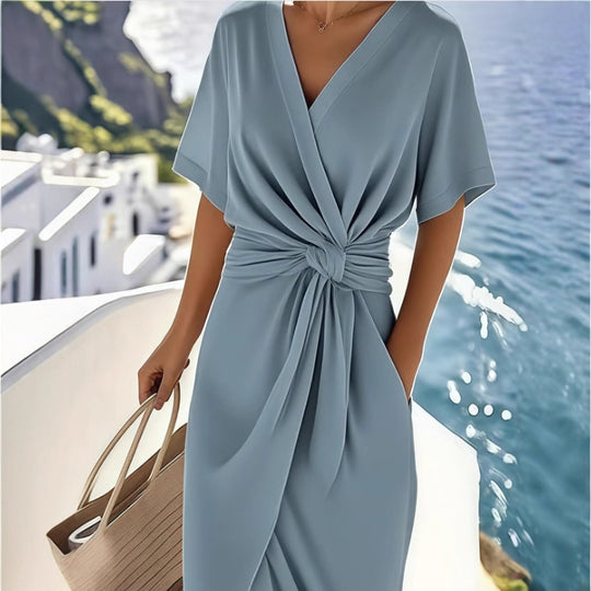 Damen Wickelkleid mit eleganter Drapierung und Seitenschlitz R&B