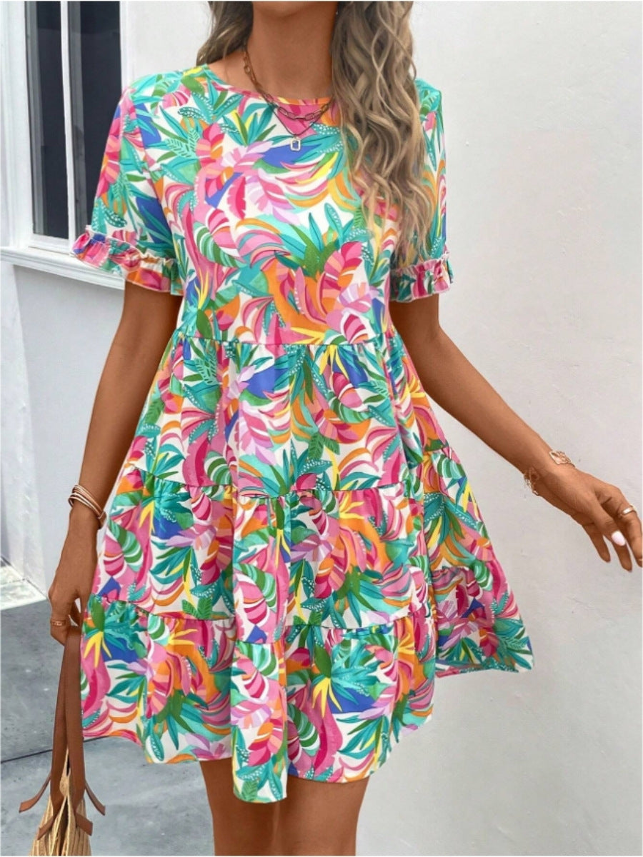 Damen Sommerliches Freizeitkleid mit Rüschendetails und frischem Blumenmuster R&B