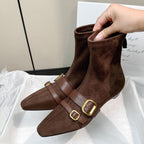 Damen Ankle Boots mit modischen Schnallen und spitz zulaufendem Design