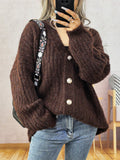 Damen Grobstrickjacke mit modischen Knöpfen und lässigem Schnitt R&B