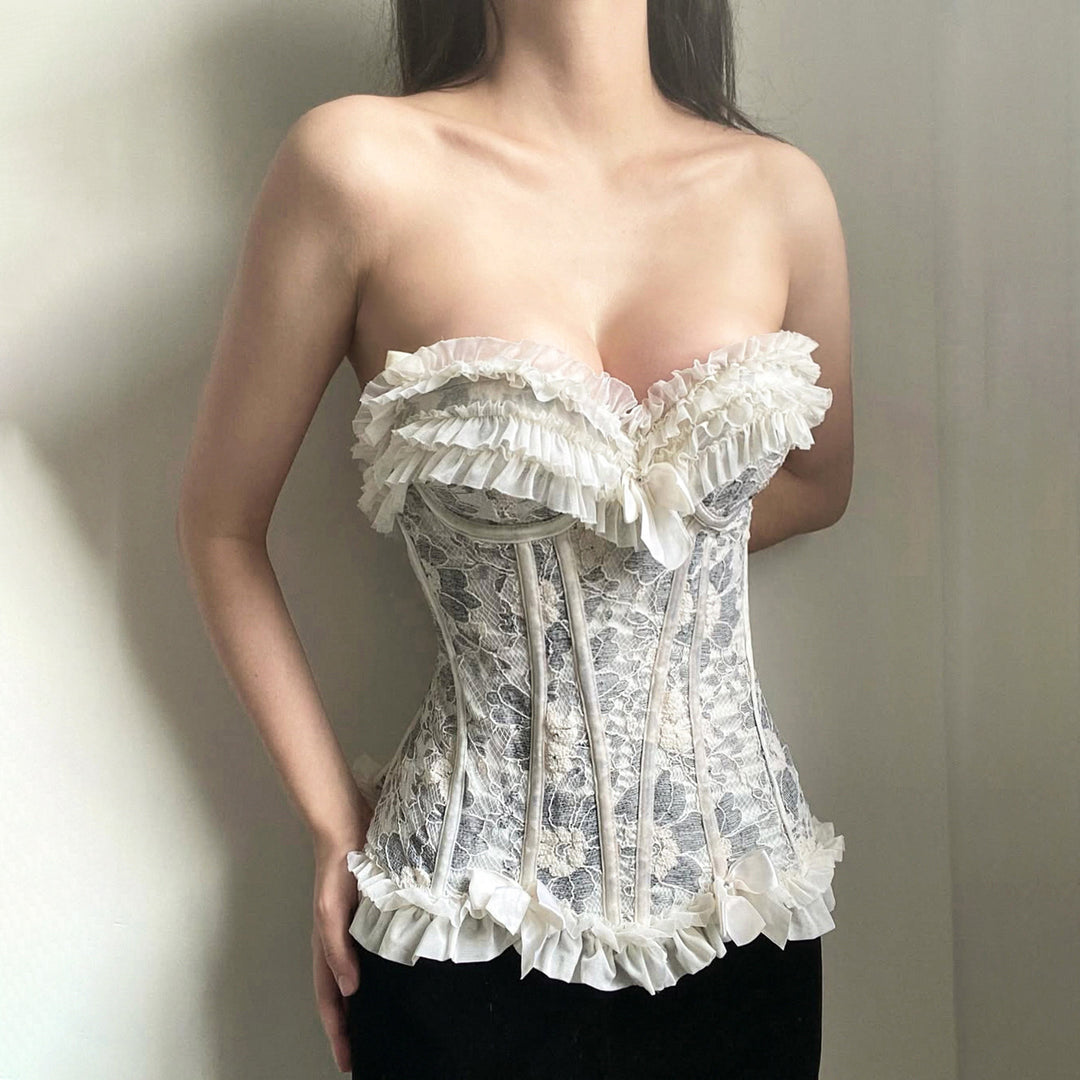 Damen Spitzen-Bustier mit Rüschendetails R&B