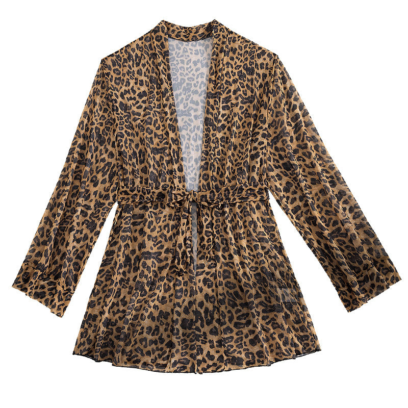 Damen luftiger Strandüberwurf mit trendy Leopardenprint R&B