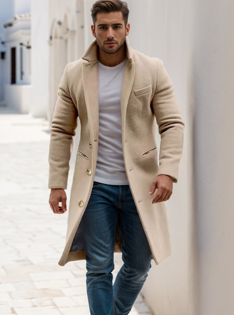 Herren eleganter Langmantel mit feinen Knopfdetails und schickem Schnitt R&B