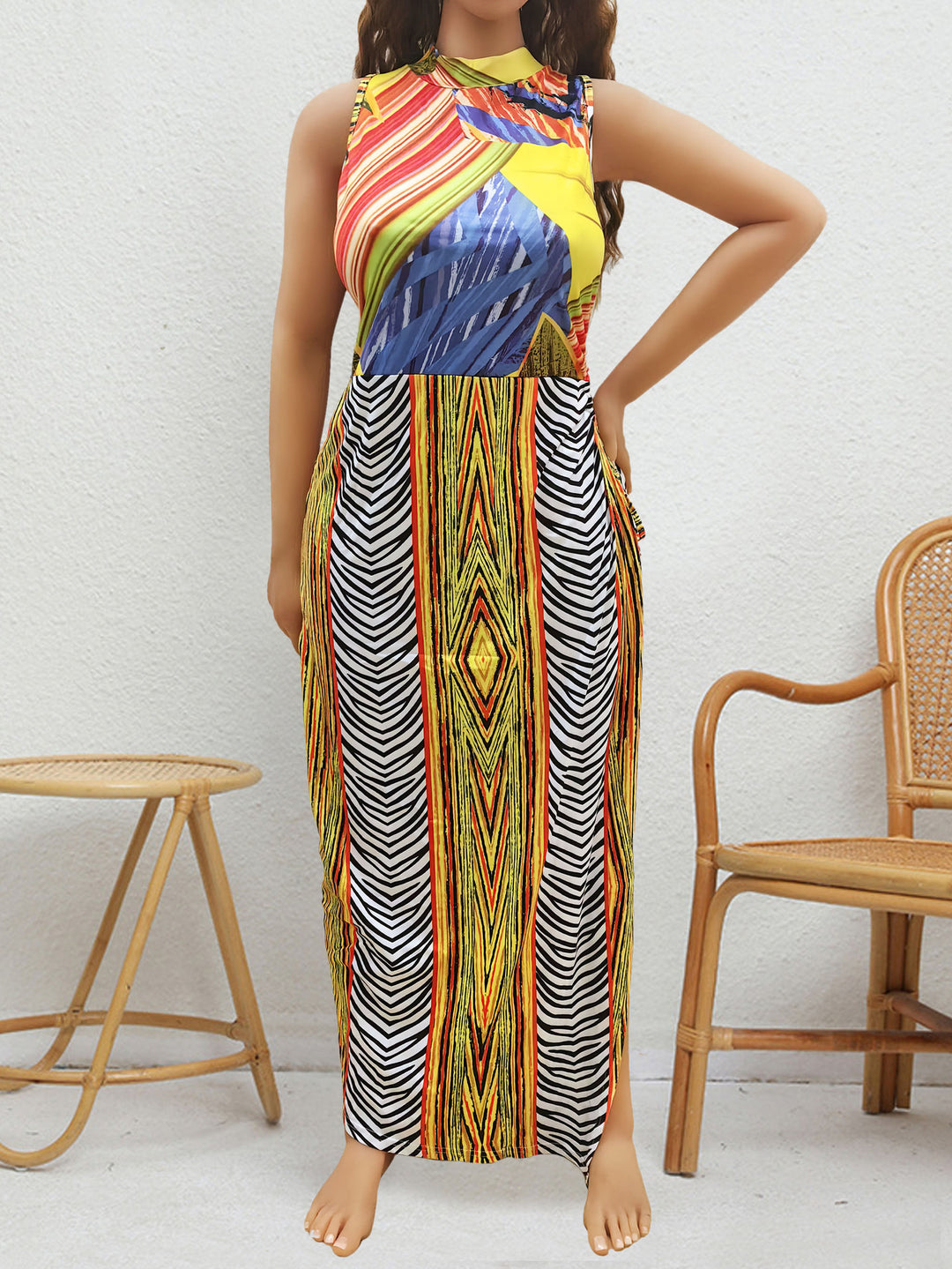 Damen Maxi-Kleid mit fröhlichem Muster R&B